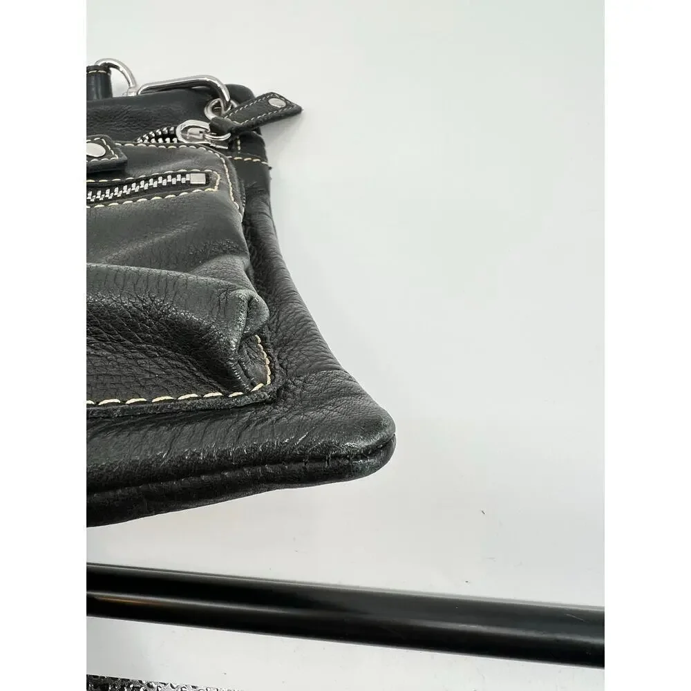 Fossil Sutter crossbody Black pebbled soft leather Silver metalware key details